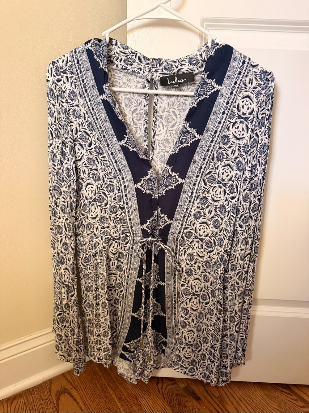 Lulu's Navy and White Printed Jumpsuit